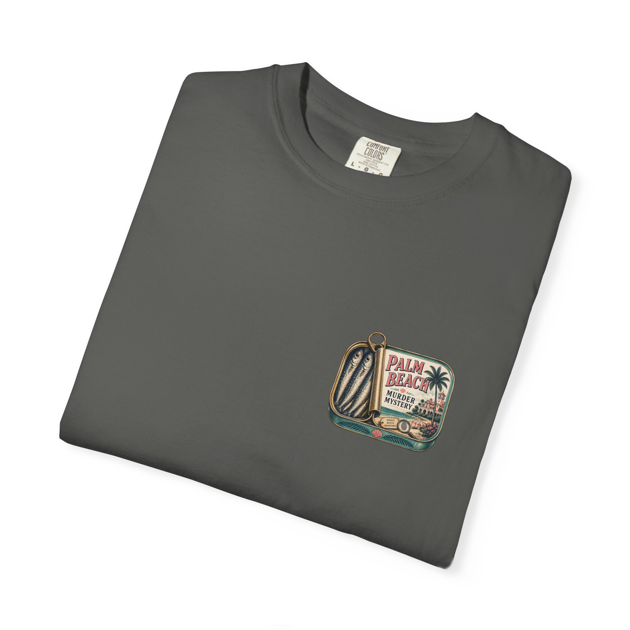 tinned fish t shirt | palm beach murder mystery graphic tee tinned fish t shirt | palm beach murder mystery graphic tee