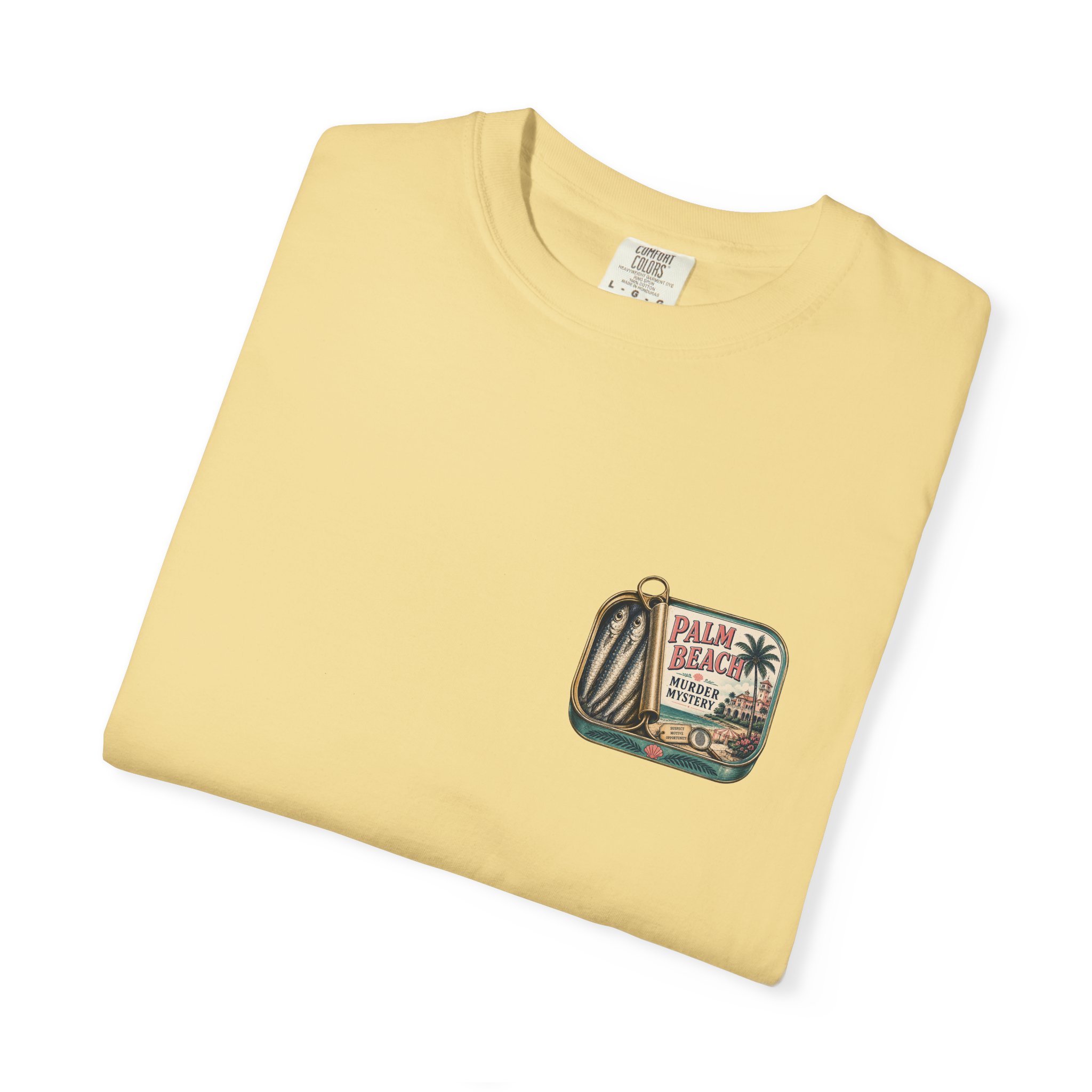 tinned fish t shirt | palm beach murder mystery graphic tee tinned fish t shirt | palm beach murder mystery graphic tee